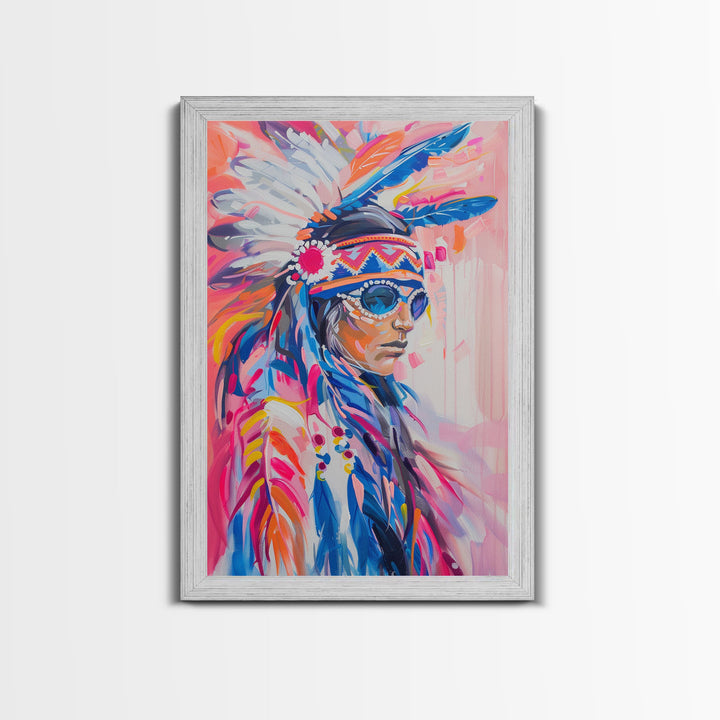 Modern Native American Framed Canvas Print - Colorful Wall Art, Tribal Decor, Bold Living Room Art, Contemporary Indigenous Artwork