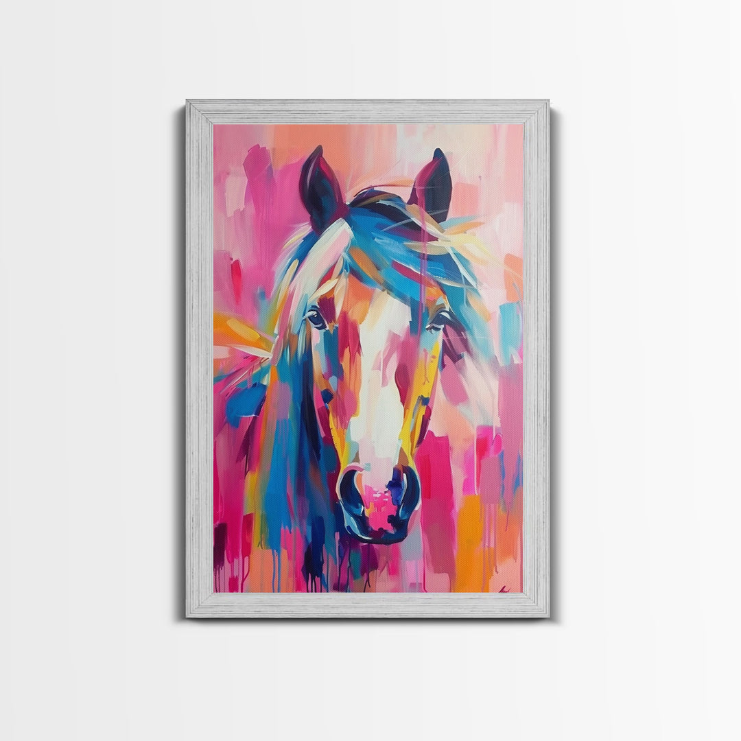 Colorful Horse Portrait Art - Framed Canvas Print, Vibrant Living Room Decor, Unique Wall Art, Bedroom Decor