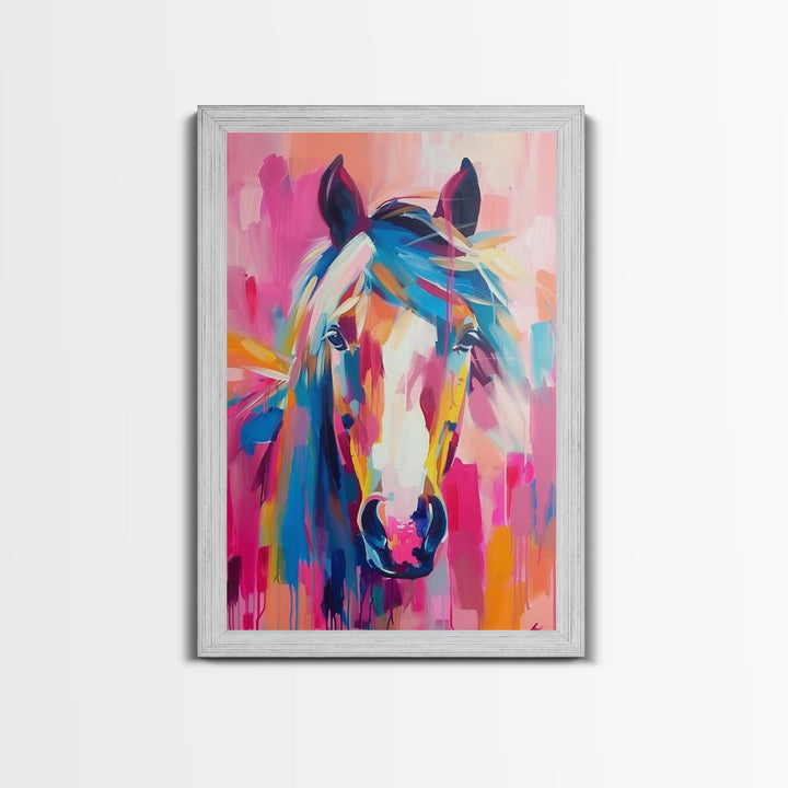 Colorful Horse Portrait Art - Framed Canvas Print, Vibrant Living Room Decor, Unique Wall Art, Bedroom Decor