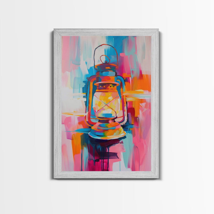 Colorful Abstract Oil Lamp - Framed Canvas Print, Modern Western Art, Unique Lamp Wall Art for Bedroom Decor