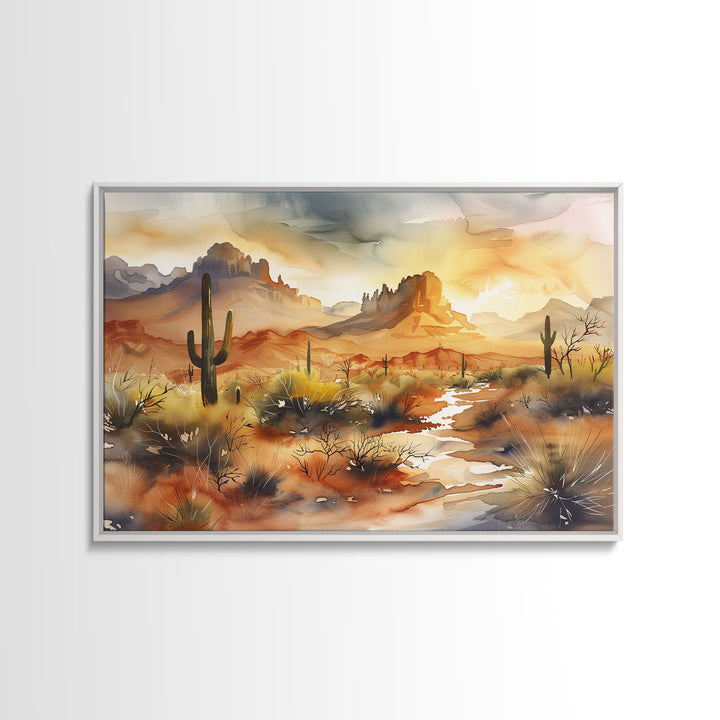 Extra Large Wall Art, Desert Landscape Painting Framed Canvas Print, Metal Art, Wood Framed Original Art, Living Room Decor, Landscape Art