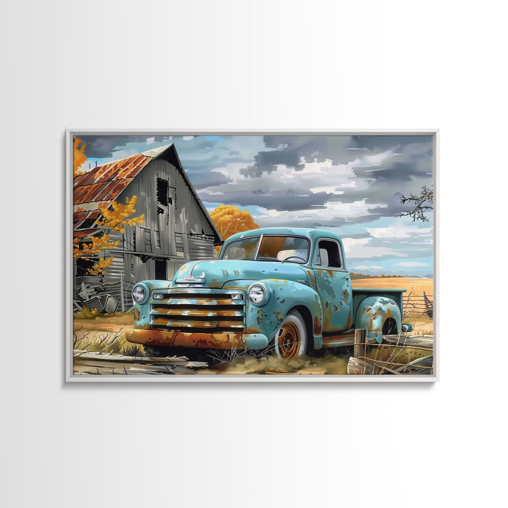 Painting Of An Old Farmstead Framed Canvas Print, Metal Art, Living Room Wall Art, Original Art, Above Couch Art, Whimiscal Kitsch Decor