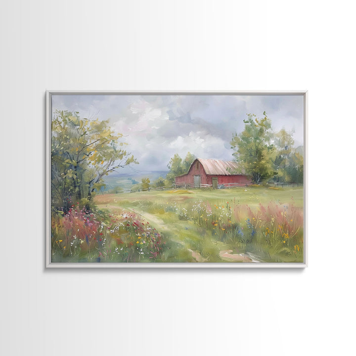 Farmhouse Watercolor Painting Framed Canvas Print, Metal Art Print, Farmhouse Decor, Country Decor, Kitsch Wall Art