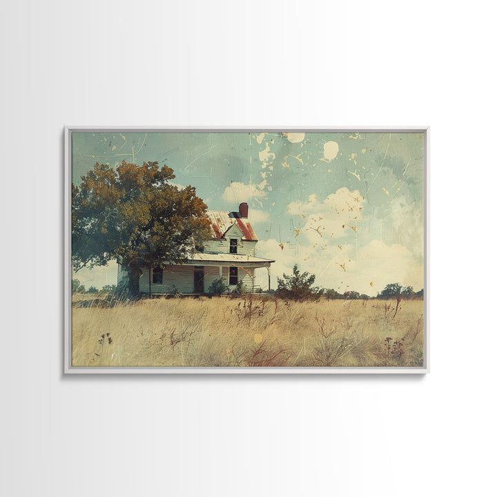Old Farmhouse Watercolor Painting, Vintage Style Framed Canvas Print Or Metal Wall Art, Handmade Gift, Housewarming, Cottagecore Decor
