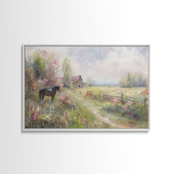 Rustic Farmhouse Decor, Horse Painting Framed Canvas Print, Lake House Decor, Cabin Decor, Interior Design, Farmhouse Home Decor
