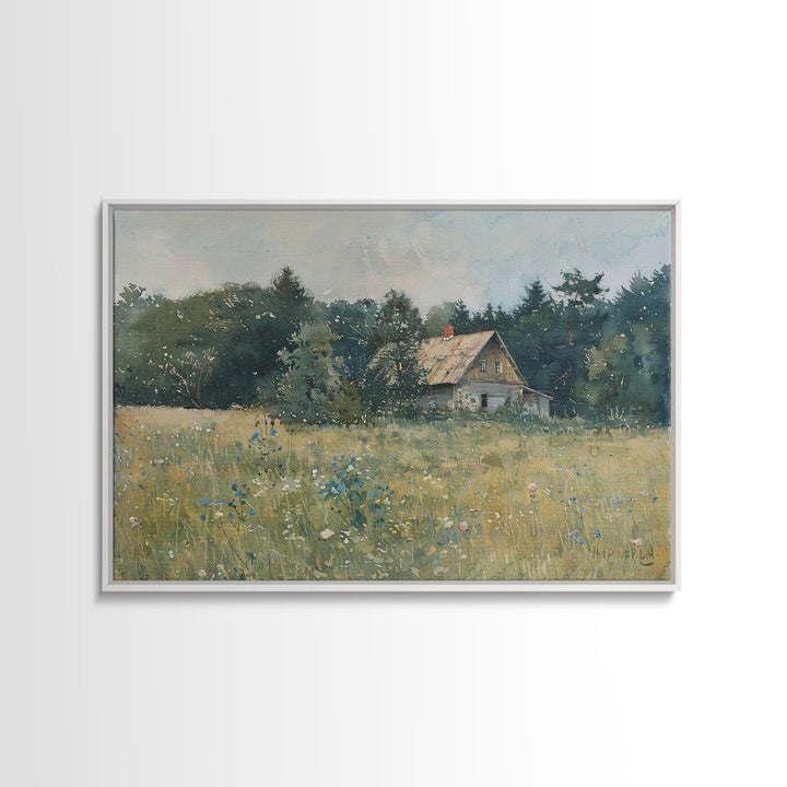 Old Painting Of A Barn Canvas Print, Gift Decor, Housewarming Gift, Folk Art, Cottagecore, Antique Style, Unique Decor, Original Painting