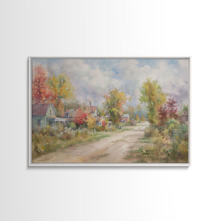 Kitsch Minimalist Watercolor Painting Print Of an Old Country Road, Wood Framed Print, Metal Wall Art, Room Decor, Aesthetic Room Decor