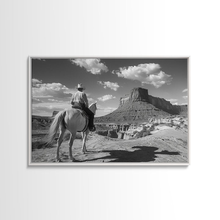 Lonesome Canyon Arizona Framed Canvas Print, Cowboy Print, Black and White Photography Wall Art, Country Farmhouse Decor, Metal Print