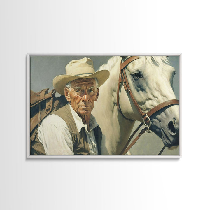 Vintage Cowboys Painting Print Horse Wall Art Canvas Hunting Southwest Sketch Drawing Poster Framed Antique Country Rustic Farmhouse Decor