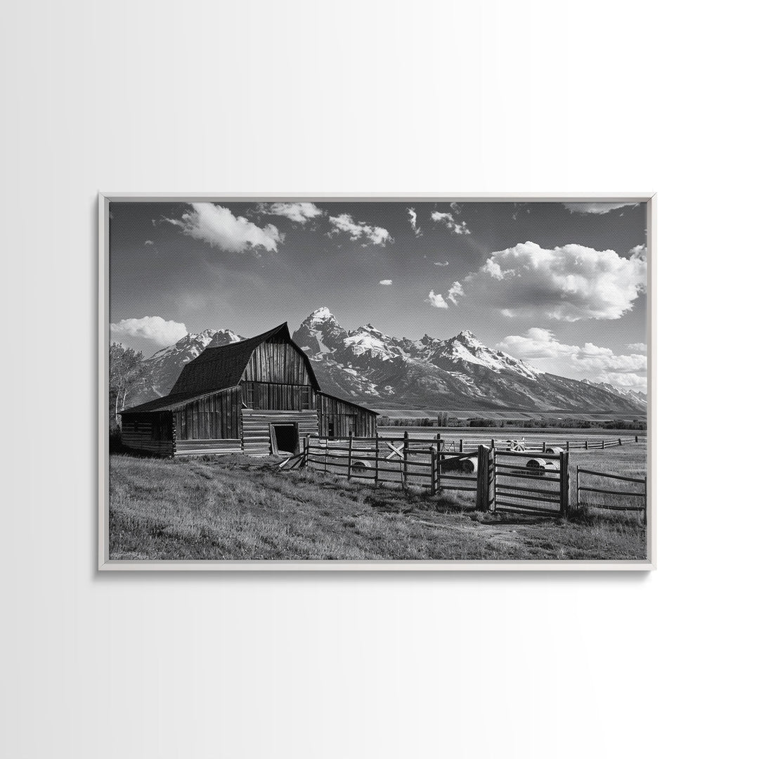 Black and White Photo Print Of An Old Barn In The Mountains, Framed Canvas Print or Metal Art, Western Decor, Colorado Mountains Wall Art