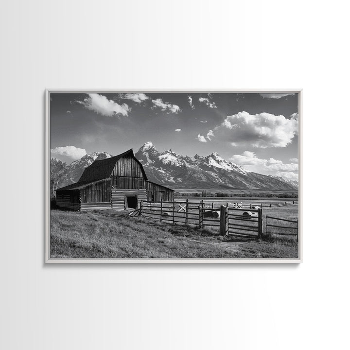 Black and White Photo Print Of An Old Barn In The Mountains, Framed Canvas Print or Metal Art, Western Decor, Colorado Mountains Wall Art