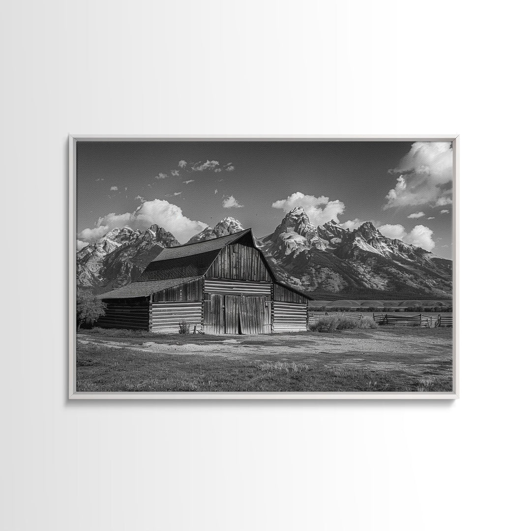Old Barn Wall Art, Framed Canvas Print or Metal Art, Rustic Homestead Framed Canvas Art, Vintage Old Barn Black and White Wall Art