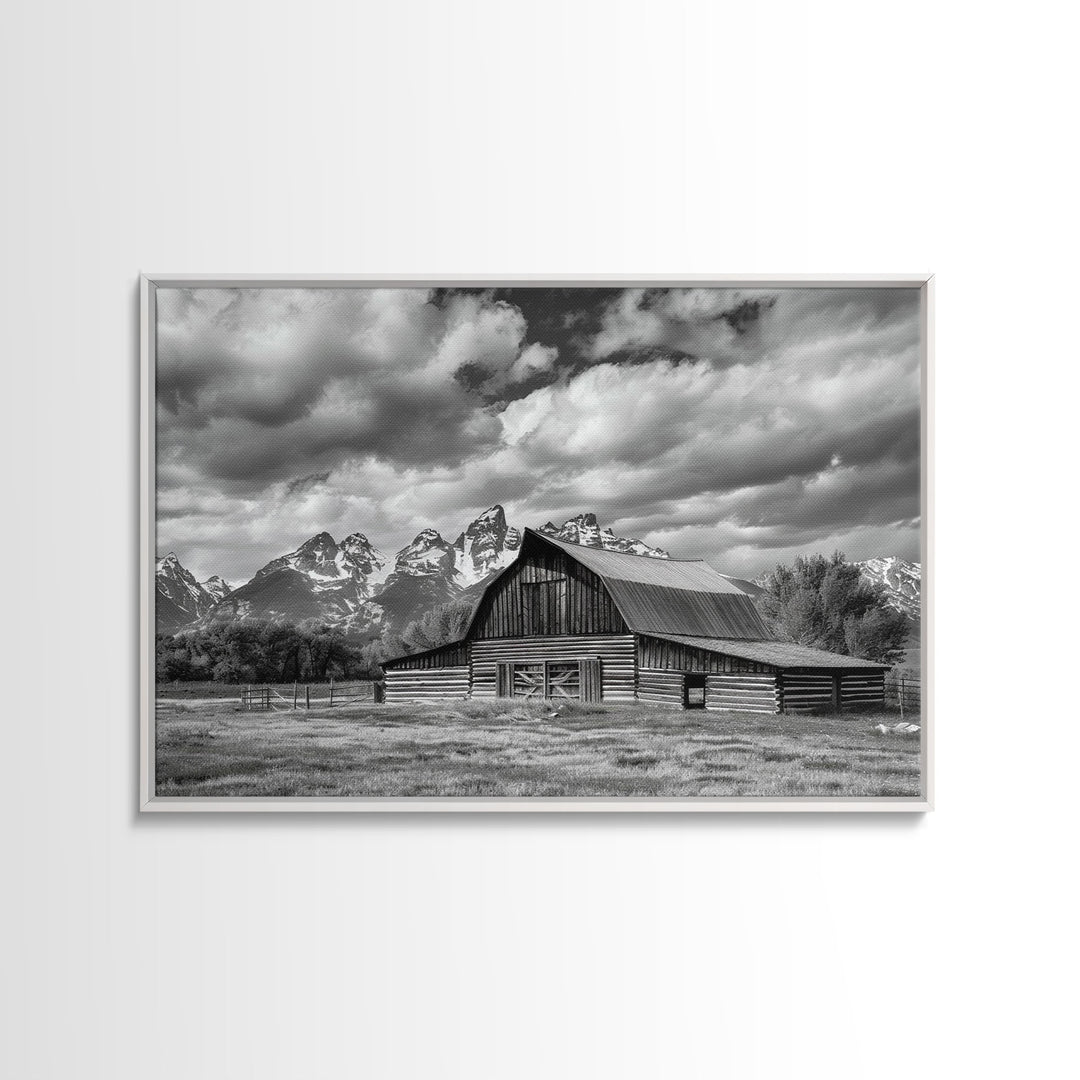 Old Barn Wall Art, Framed Canvas Print or Metal Art, Rustic Homestead Framed Canvas Art, Vintage Old Barn Black and White Wall Art