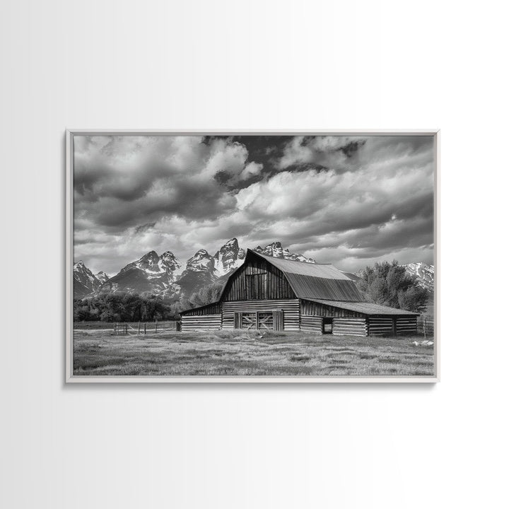 Old Barn Wall Art, Framed Canvas Print or Metal Art, Rustic Homestead Framed Canvas Art, Vintage Old Barn Black and White Wall Art