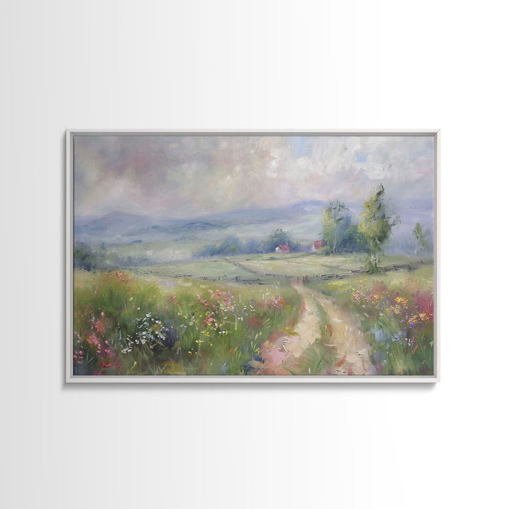 Farmhouse Landscape Painting Canvas Print, Wood Frame Art, Wall Art, Large Print, Home Decor, Landscape Painting, Colorful Boho Decor