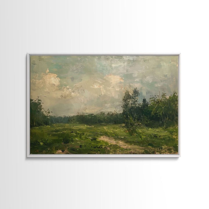 NuevArt Vintage Rustic Countryside Painting Framed Canvas Print | Moody Decor | Cottagecore Wall Art | Cottage Core | Farmhouse Decor