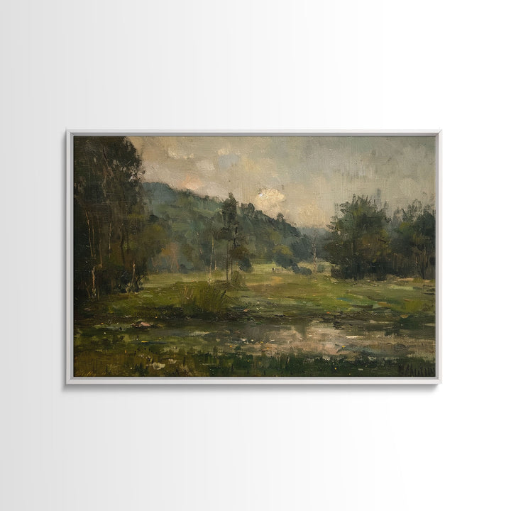 Slightly Scorched Vintage Farmhouse / Countryside Landscape Art Print | Moody Painting | Wall Art | Large Print | Minimalist Decor