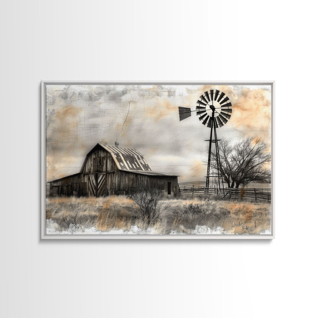 Farmhouse Barn Wall Art Canvas Print Painting Metal Art Vintage Decor Country Art Wood Frame Art Rustic Primitive Art Old Barn Painting