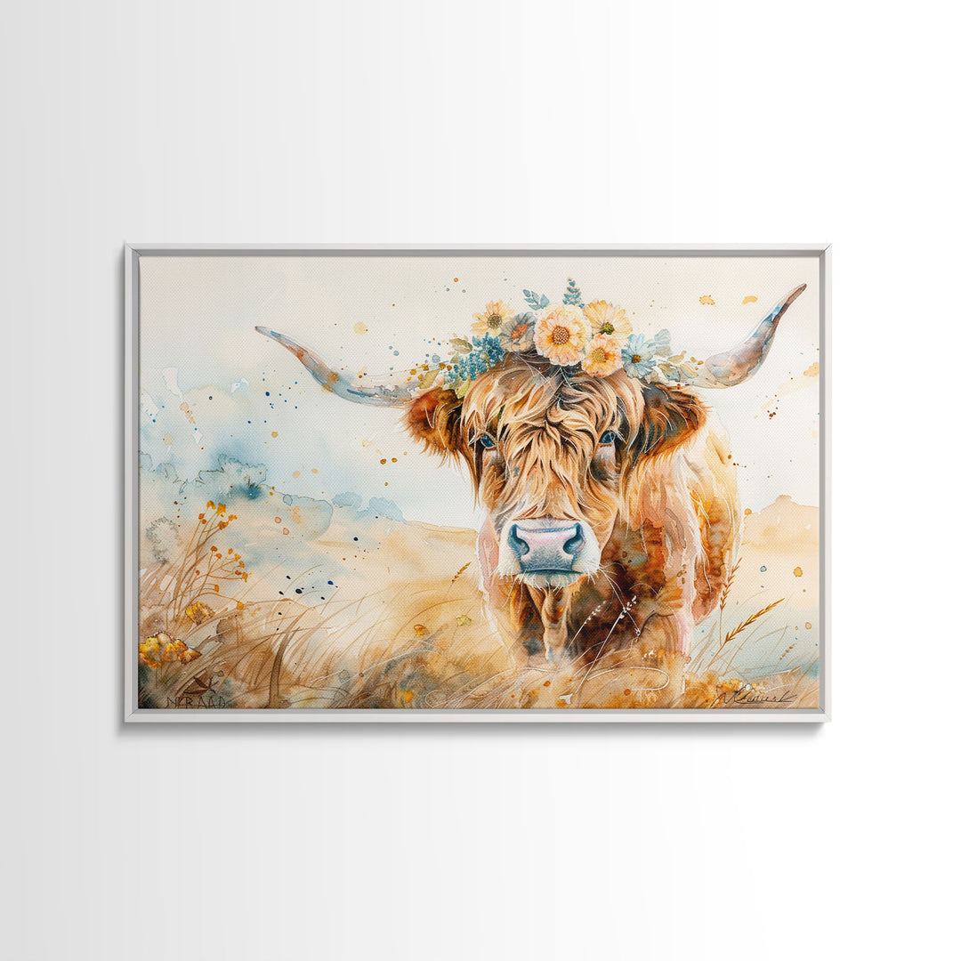 Vintage Cow Painting Framed Canvas Print | Retro Country Decor | Living Room Art | Gift For Her | Vintage Wall Art | Cottage Core Wall Art