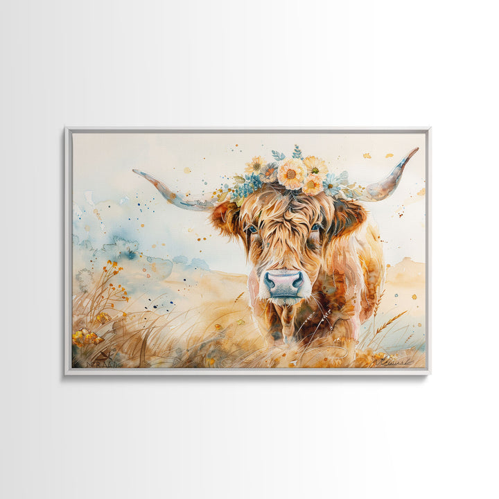 Vintage Cow Painting Framed Canvas Print | Retro Country Decor | Living Room Art | Gift For Her | Vintage Wall Art | Cottage Core Wall Art