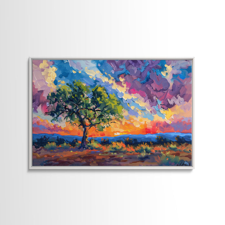 Midcentury Modern Pop Art Landscape Painting Canvas Print, Framed Wall Art, Southwestern Decor, Home Decor Wall Art, Country Decor
