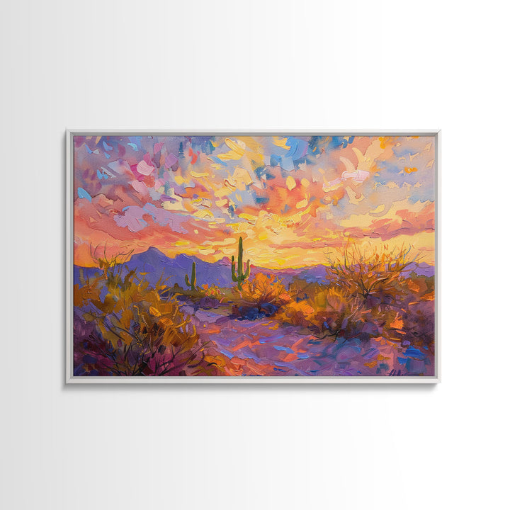 Saguaro Cactus Pop Art Oil Painting Canvas Print, Sedona Arizona, Grand Canyon Painting, Desert Landscape, Southwestern Decor, Kitsch Art