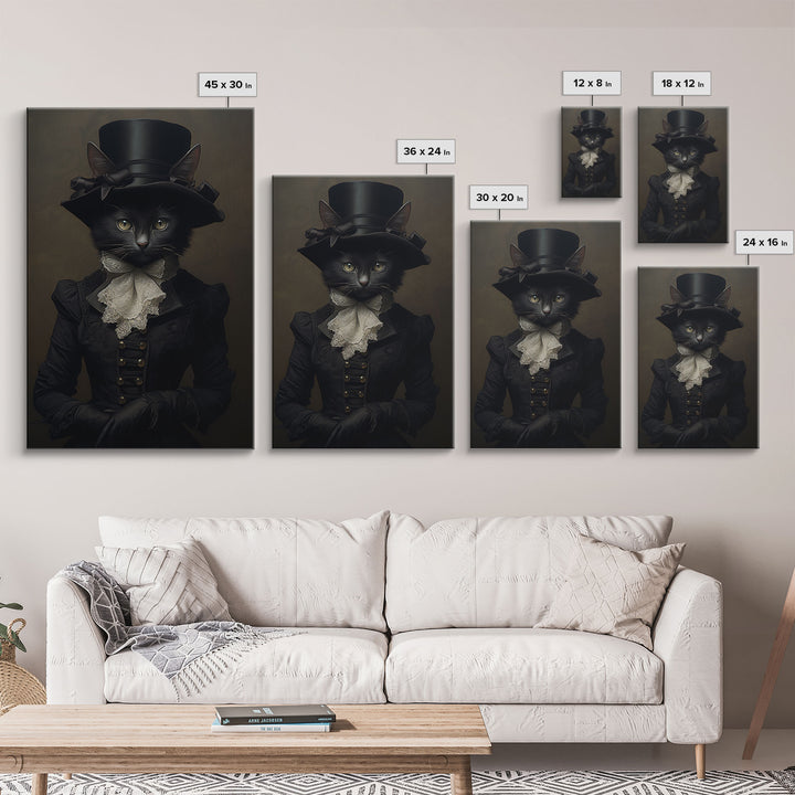 Cute Renaissance Cat, Black Cat Print, Goth Home Decor, Art Canvas Print, Dark Academia, Gothic Victorian, Halloween Decor, Witch Familiar