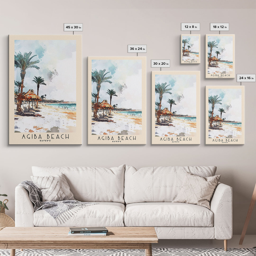 Agiba Beach, Egypt Watercolor Print, Vacation Gift, Egypt Wall Art, Beach Painting, Beach Decor, Beach Or Lakehouse Art