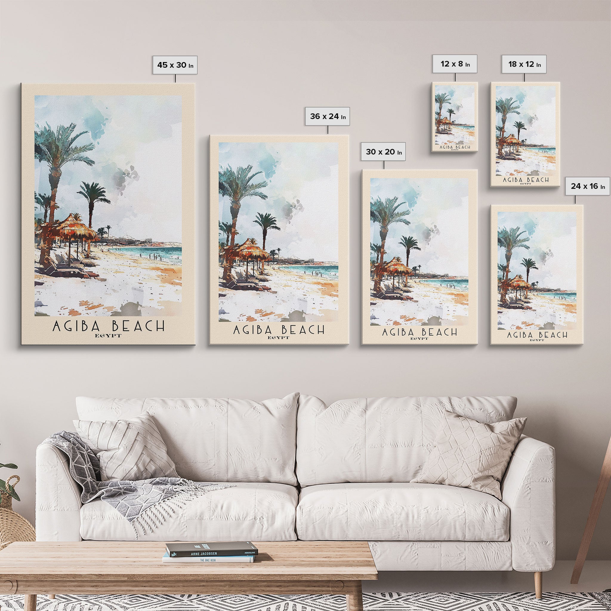 Agiba Beach, Egypt Watercolor Print, Vacation Gift, Egypt Wall Art, Beach Painting, Beach Decor, Beach Or Lakehouse Art