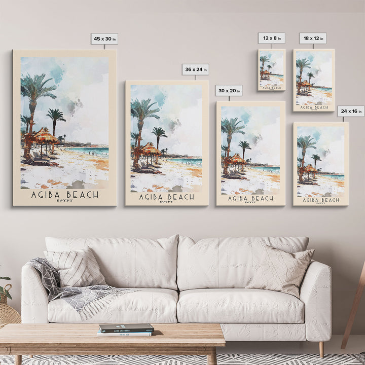 Agiba Beach, Egypt Watercolor Print, Vacation Gift, Egypt Wall Art, Beach Painting, Beach Decor, Beach Or Lakehouse Art