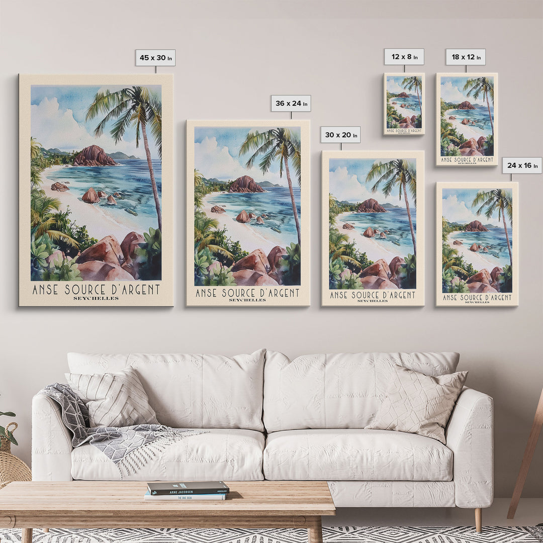 Anse Source d’Argent, Seychelles Watercolor Print, Vacation Gift, Seychelles Wall Art, Beach Painting, Beach Decor, Beach Or Lakehouse Art