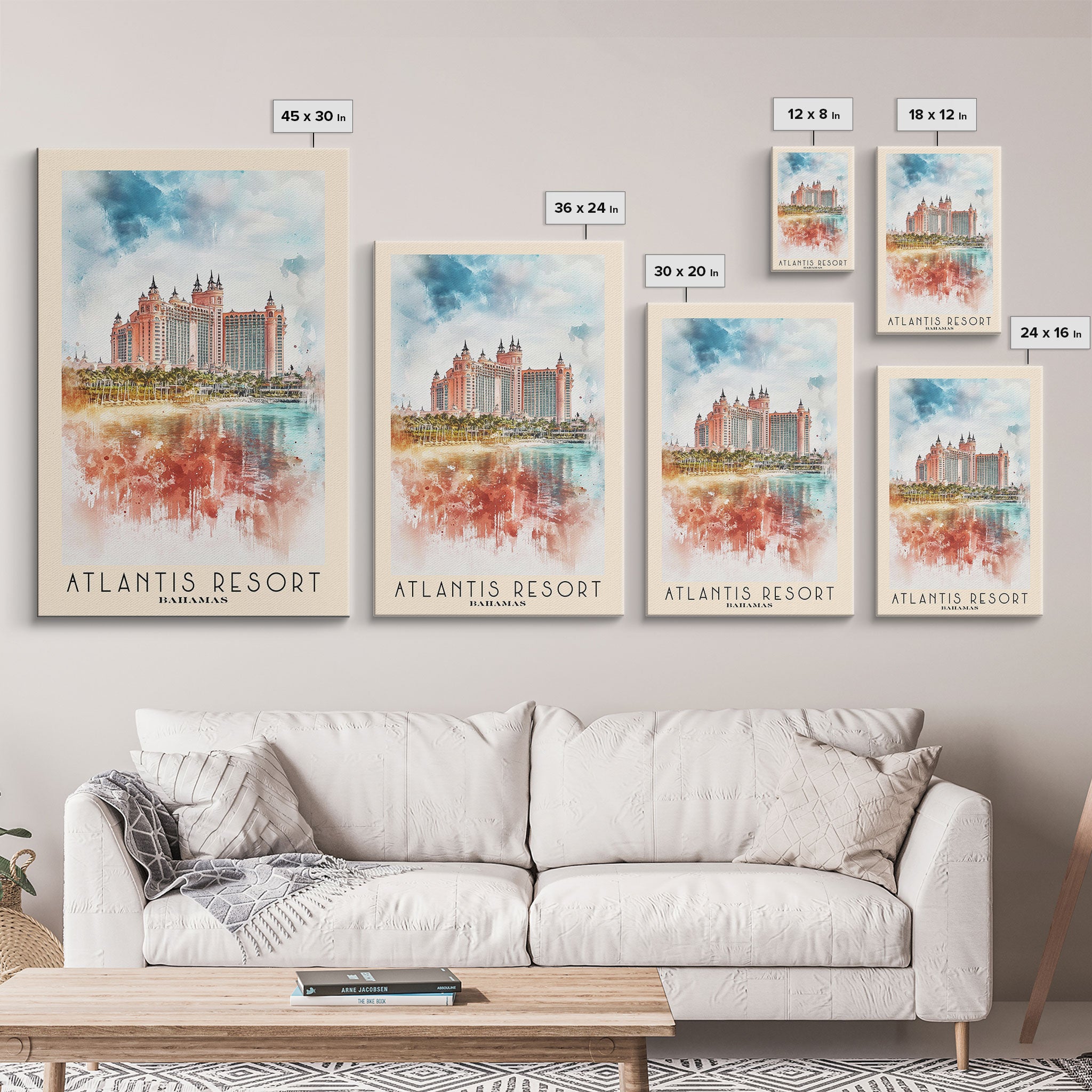 Atlantis Resort, Bahamas Watercolor Print, Vacation Gift, Bahamas Wall Art, Beach Painting, Beach Decor, Beach Or Lakehouse Art
