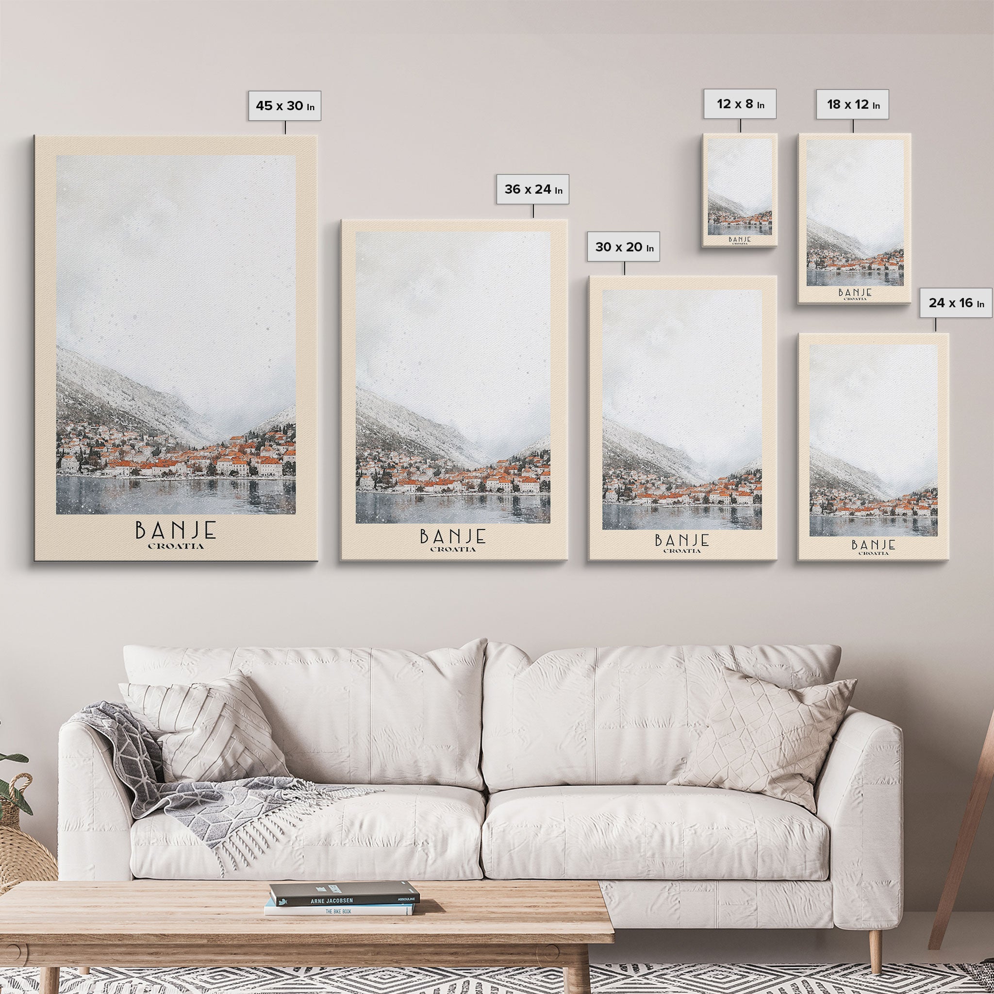 Banje, Croatia Watercolor Print, Vacation Gift, Croatia Wall Art, Beach Painting, Beach Decor, Large Wall Art, Wood Frame Art
