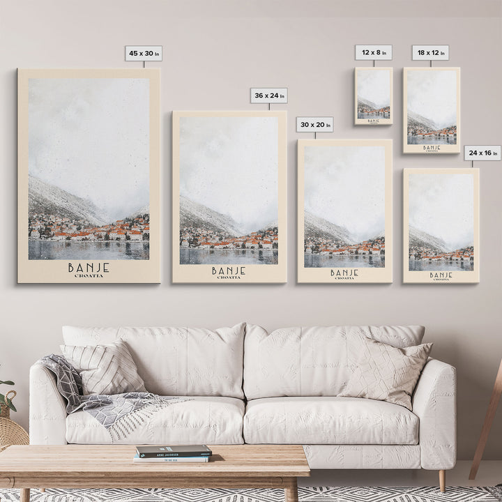 Banje, Croatia Watercolor Print, Vacation Gift, Croatia Wall Art, Beach Painting, Beach Decor, Large Wall Art, Wood Frame Art