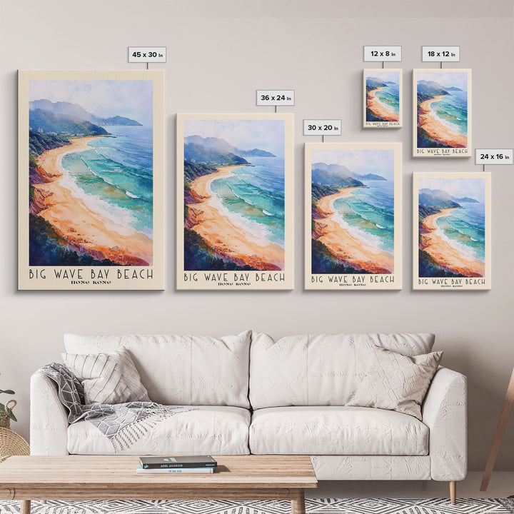 Big Wave Bay Beach, Hong Kong Watercolor Print, Vacation Gift, Hong Kong Wall Art, Beach Painting, Beach Decor, Large Wall Art, Wood Frame Art