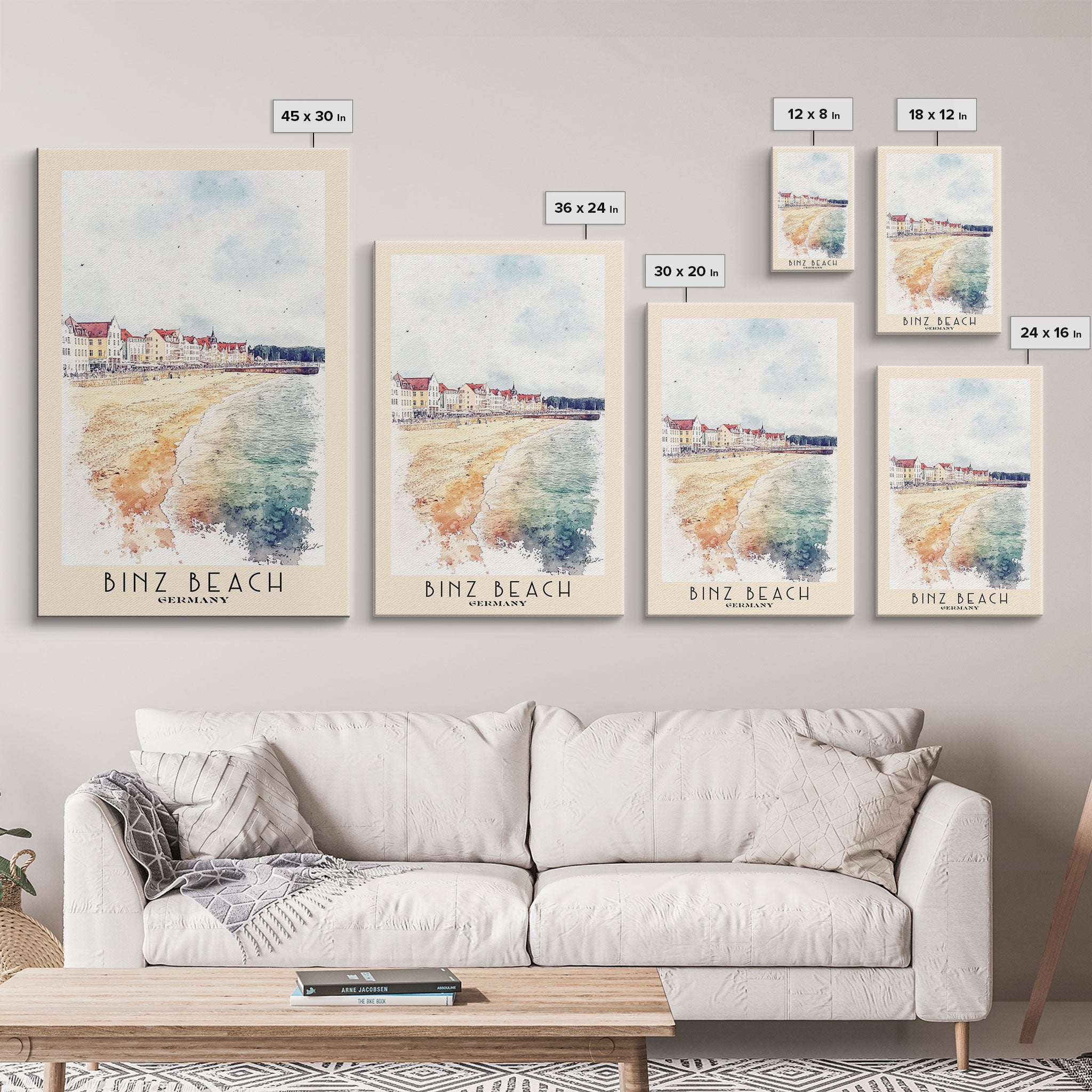 Binz Beach, Germany Watercolor Print, Vacation Gift, Germany Wall Art, Vacation Wall Art, Vacatation Memories, Beach Decor, Beach Or Lakehouse Art