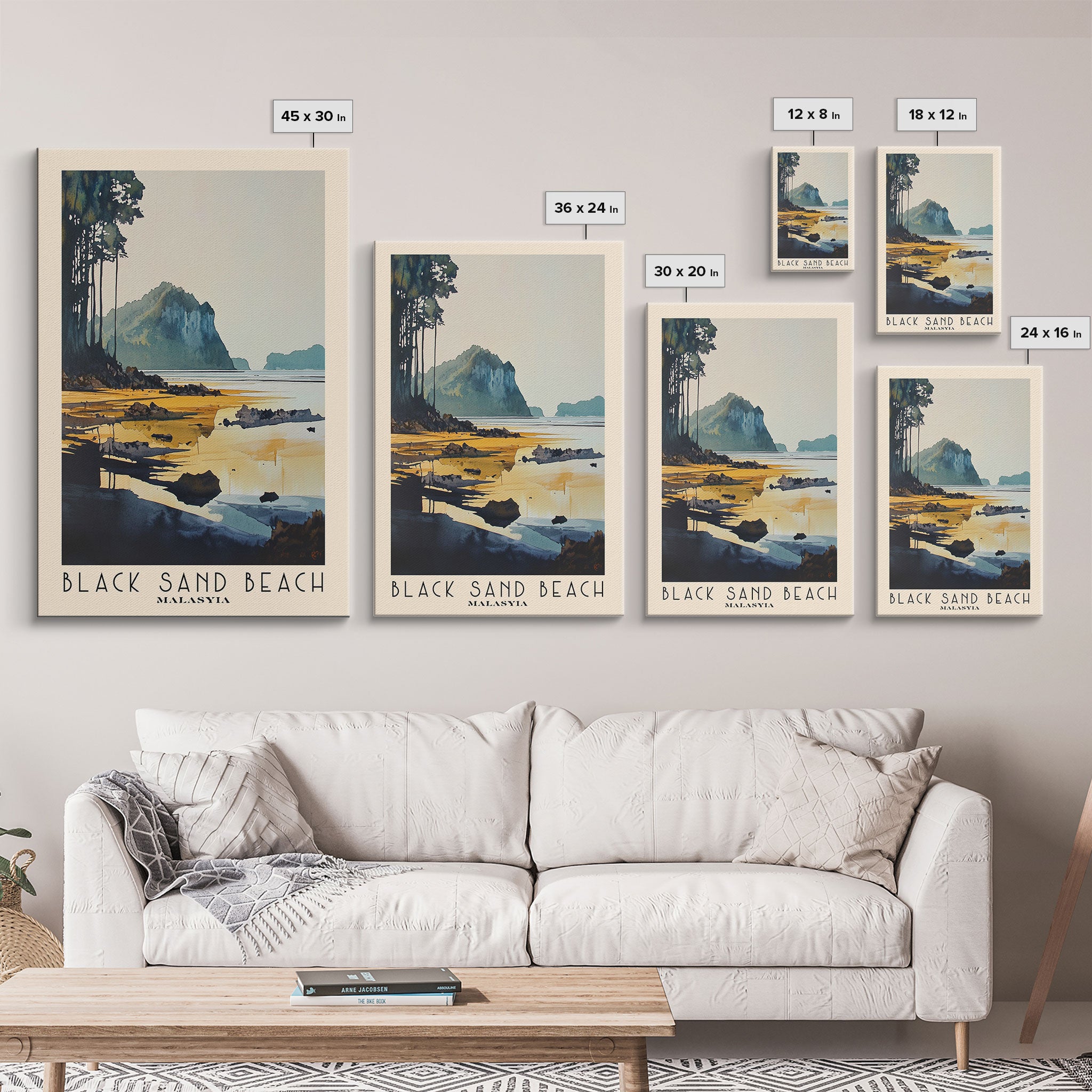 Black Sand Beach, Malasyia Watercolor Print, Vacation Gift, Malasyia Wall Art, Beach Painting, Beach Decor, Beach Or Lakehouse Art