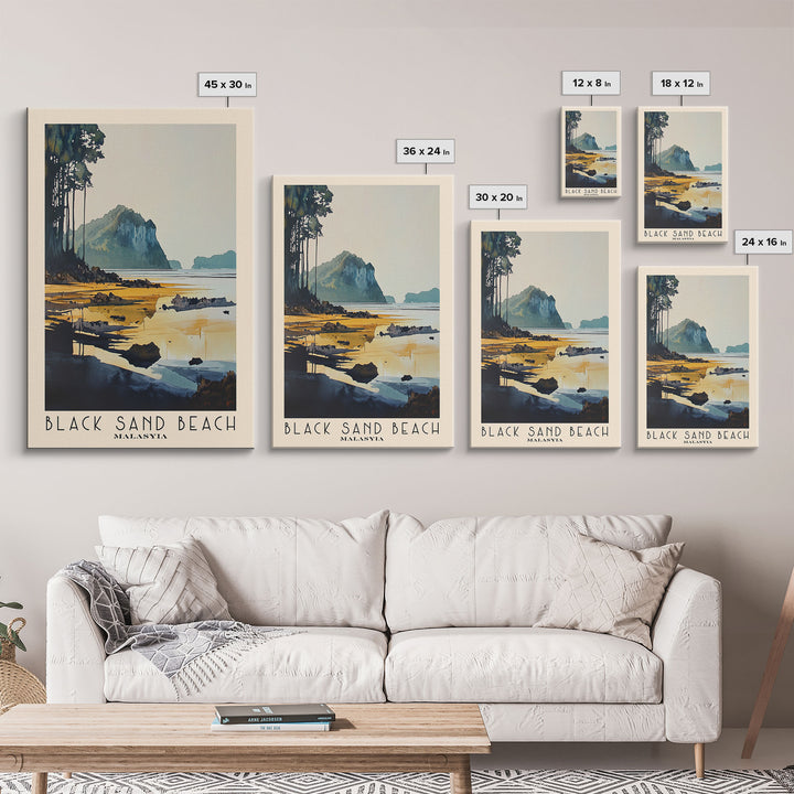 Black Sand Beach, Malasyia Watercolor Print, Vacation Gift, Malasyia Wall Art, Beach Painting, Beach Decor, Beach Or Lakehouse Art