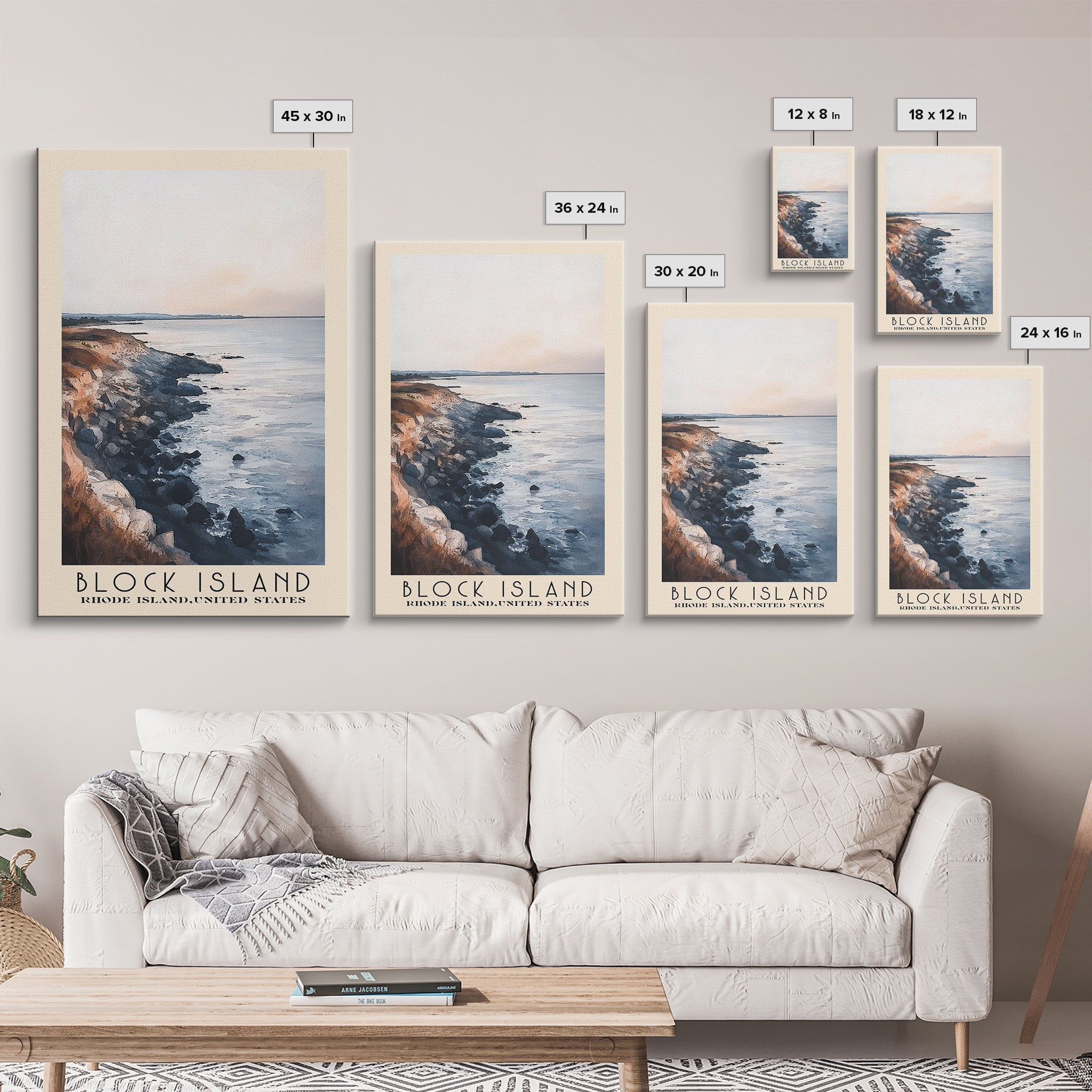 Block Island, Rhode Island,United States Watercolor Print, Vacation Gift, Rhode Island,United States Wall Art, Beach Painting, Beach Decor, Large Wall Art, Wood Frame Art