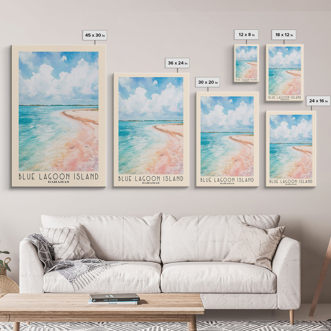 Blue Lagoon Island, Bahamas Watercolor Print, Vacation Gift, Bahamas Wall Art, Beach Painting, Beach Decor, Large Wall Art, Wood Frame Art