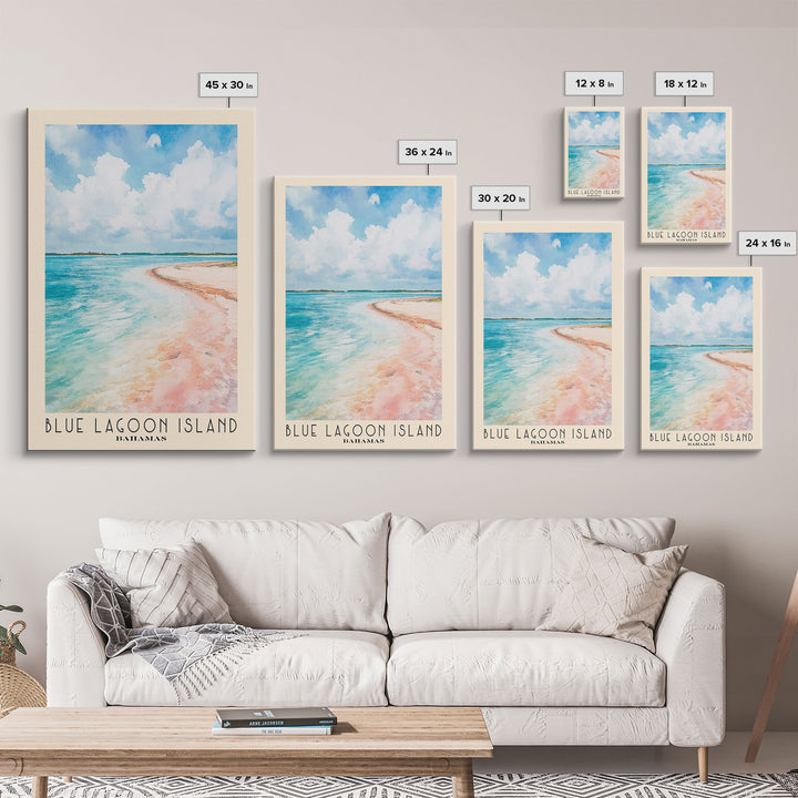 Blue Lagoon Island, Bahamas Watercolor Print, Vacation Gift, Bahamas Wall Art, Beach Painting, Beach Decor, Large Wall Art, Wood Frame Art