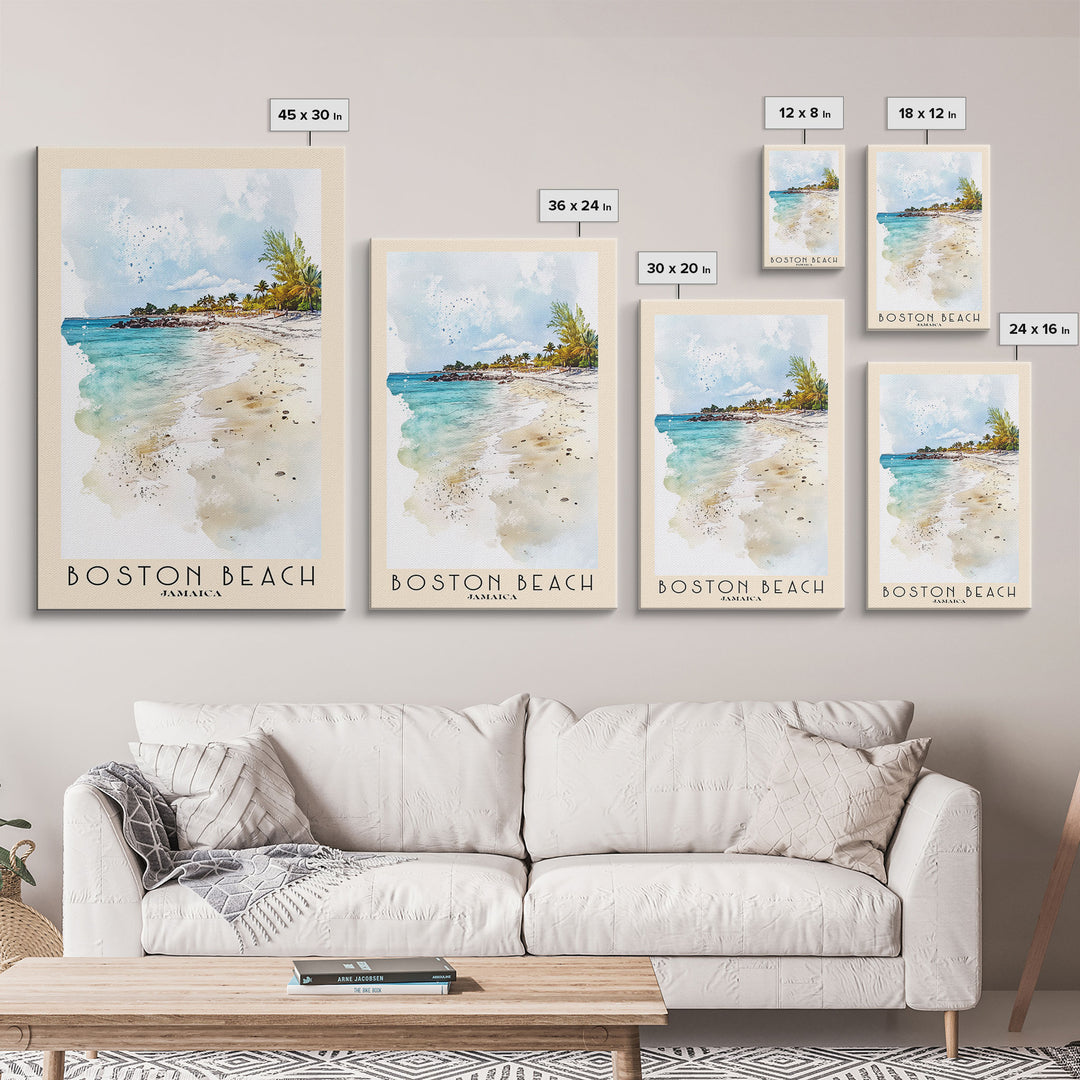 Boston Beach, Jamaica Watercolor Beach Print, Vacation Gift, Jamaica Wall Art, Beach Painting, Beach Decor, Beach Painting