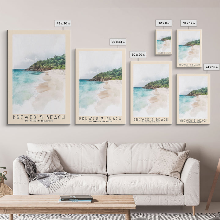 Brewer’s Beach, US Virgin islands Watercolor Print, Vacation Gift, US Virgin islands Wall Art, Beach Painting, Beach Decor, Large Wall Art, Wood Frame Art