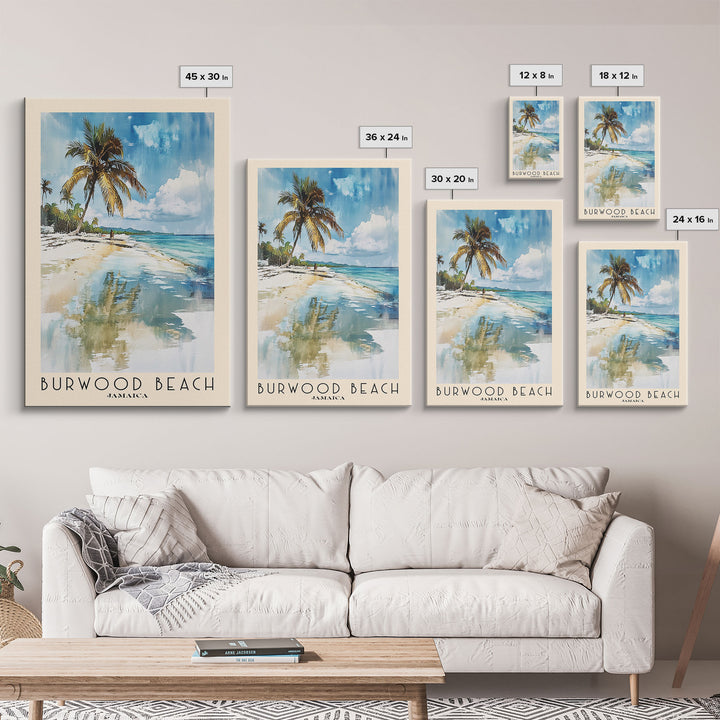 Burwood Beach, Jamaica Watercolor Beach Print, Vacation Gift, Jamaica Wall Art, Framed Canvas Print, Framed Beach Painting