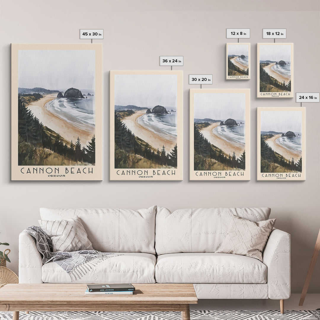 Cannon Beach, Oregon Watercolor Beach Print, Vacation Gift, Oregon Wall Art, Framed Canvas Print, Framed Beach Painting