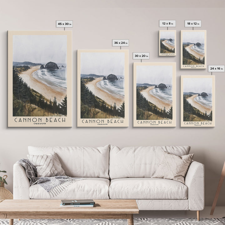 Cannon Beach, Oregon Watercolor Beach Print, Vacation Gift, Oregon Wall Art, Framed Canvas Print, Framed Beach Painting