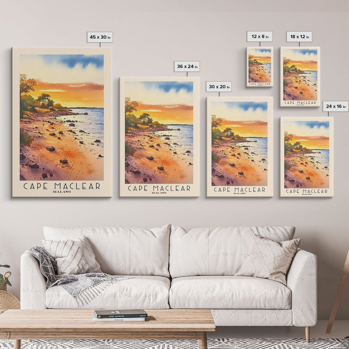 Cape Maclear, Malawi Watercolor Print, Vacation Gift, Malawi Wall Art, Beach Painting, Beach Decor, Large Wall Art, Wood Frame Art