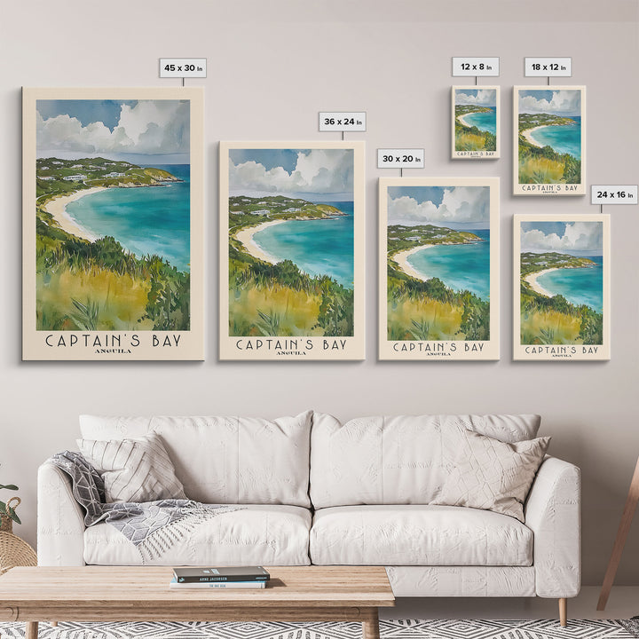 Captain's Bay, Anguila Watercolor Print, Vacation Gift, Anguila Wall Art, Beach Painting, Beach Decor, Large Wall Art, Wood Frame Art