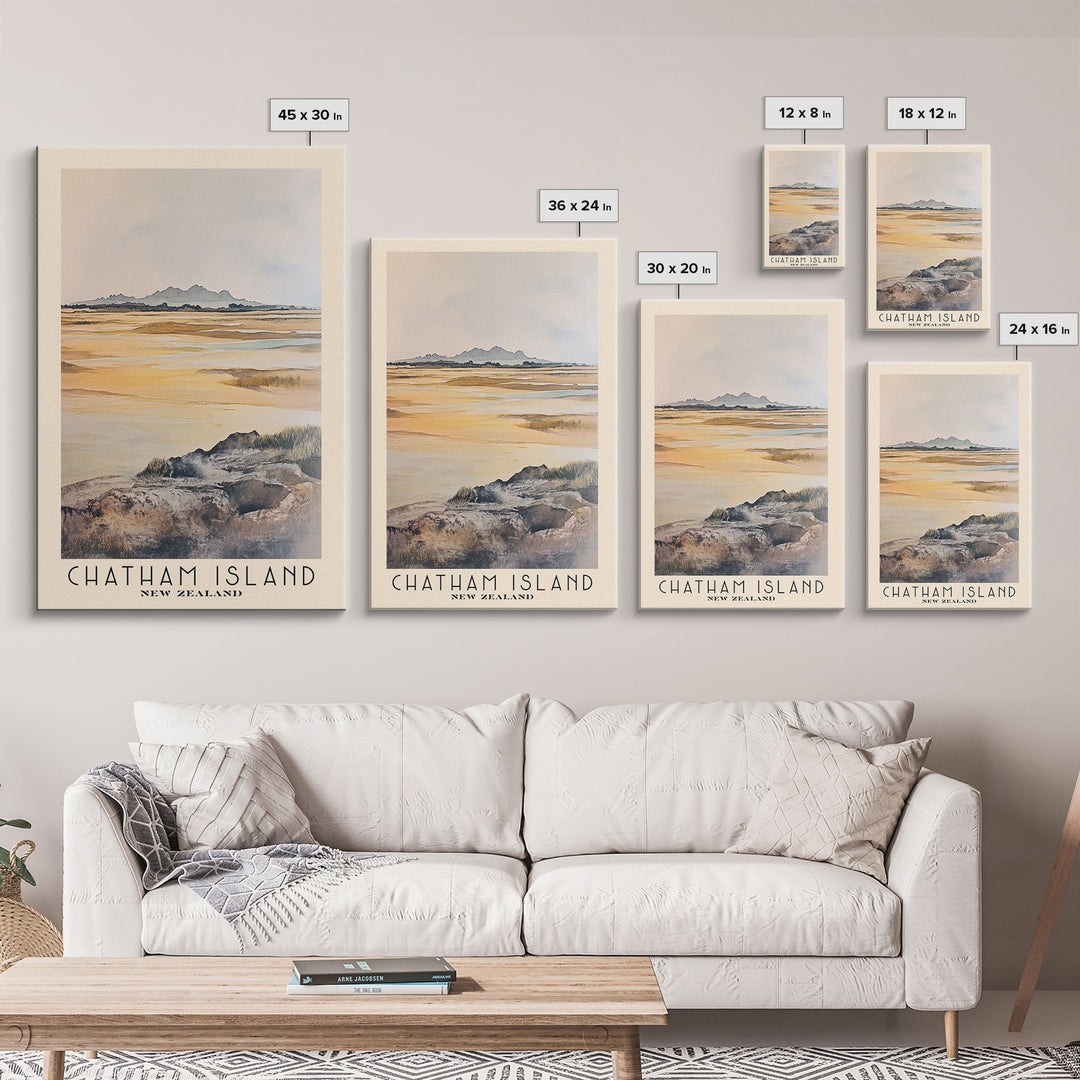 Chatham Island, New Zealand Watercolor Print, Vacation Gift, New Zealand Wall Art, Beach Painting, Beach Decor, Large Wall Art, Wood Frame Art
