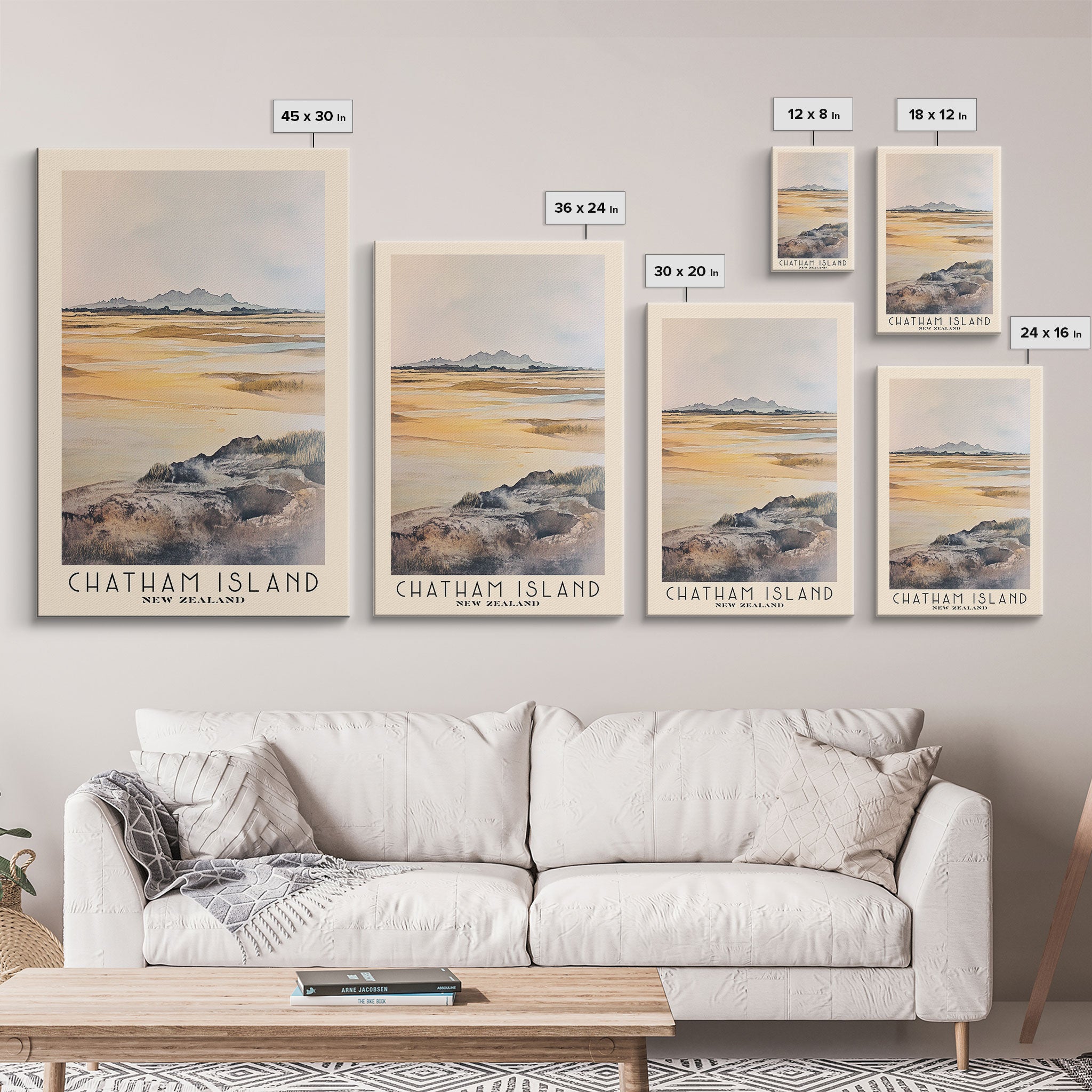 Chatham Island, New Zealand Watercolor Print, Vacation Gift, New Zealand Wall Art, Beach Painting, Beach Decor, Large Wall Art, Wood Frame Art